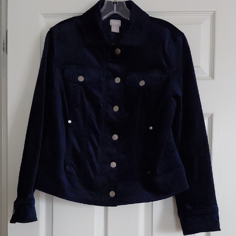 Chico's Dark Blue Velveteen Jean Jacket